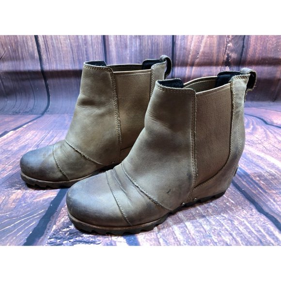 Sorel Lea Wedge II Brown Leather Bootie Ankle Womens 7.5 (b8L) - Picture 1 of 10